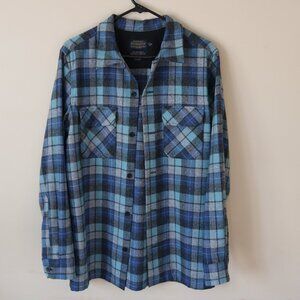 Pendleton Original Board Shirt Mens M Blue Surf Plaid Beach Boys Virgin Wool